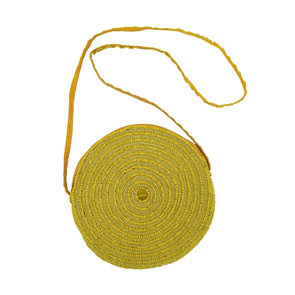 Y2K Yellow Round Beaded Boho Resort Festival Coachella Crossbody Purse Bag‎
